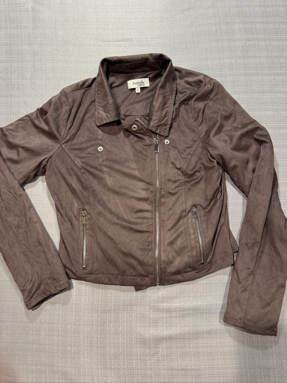 Women’s Charlotte Russe Faux Suede Moto Jacket – Brown – Medium